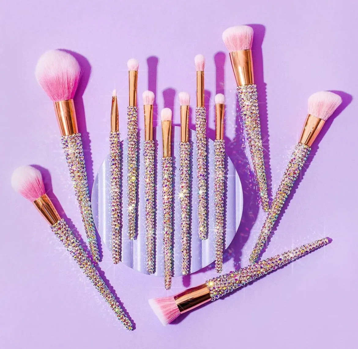 12 pc Bedazzled Bling Makeup Brush Set Silver