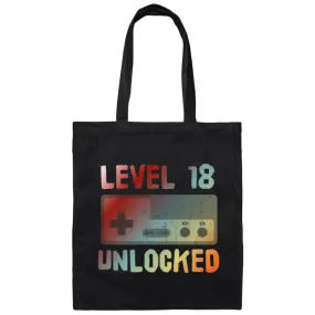 18th Birthday, 18 Years Old, Level 18 Unlocked, Rainbow Cassette Love Canvas Tote Bag