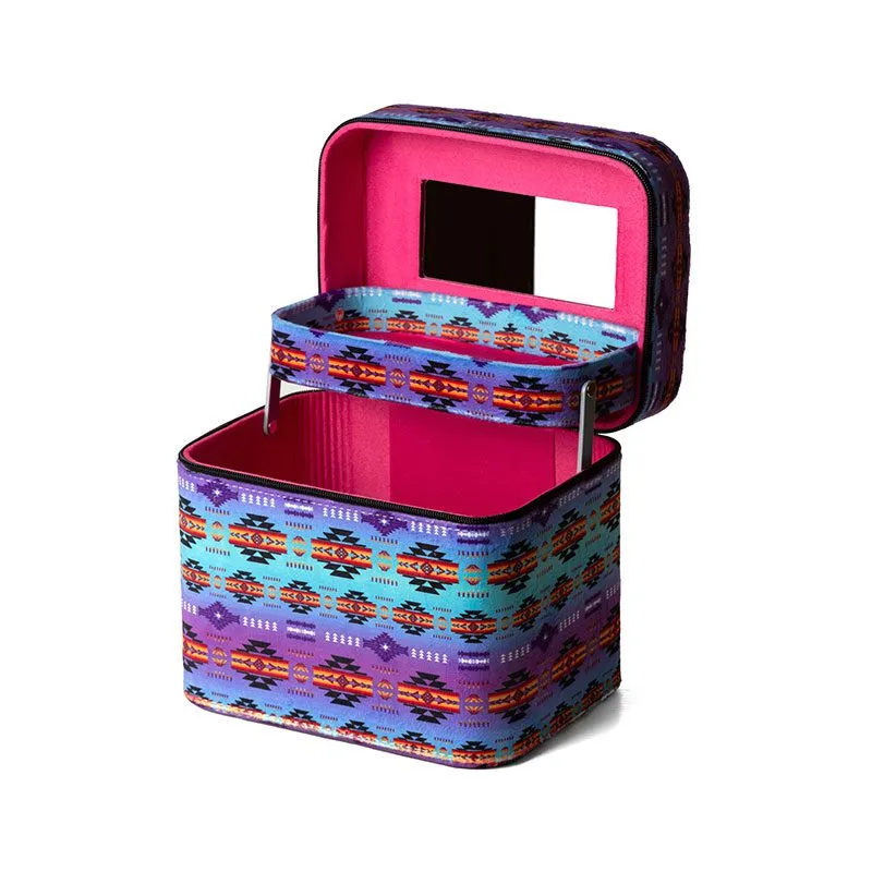 2 Level Cosmetic Bag w/ Mirror - Southwest Design