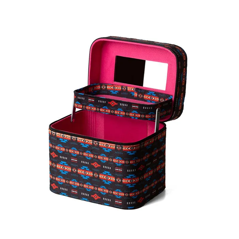 2 Level Cosmetic Bag w/ Mirror - Southwest Design