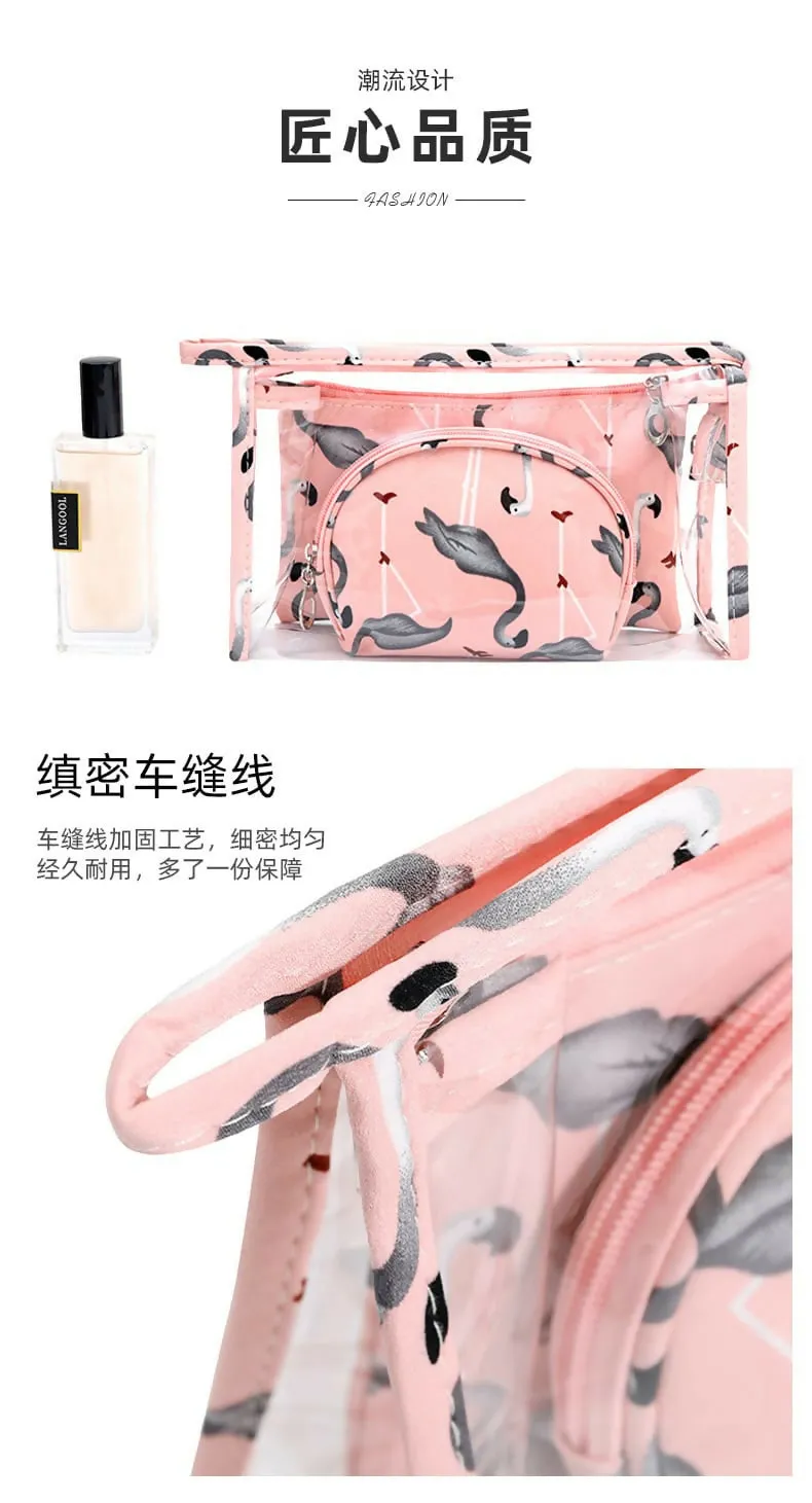 3Pcs Waterproof Portable Makeup Organizer Bag-Flamingo(SA2405-112)