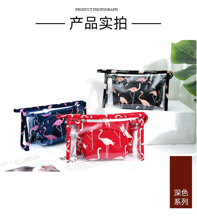 3Pcs Waterproof Portable Makeup Organizer Bag-Flamingo(SA2405-112)