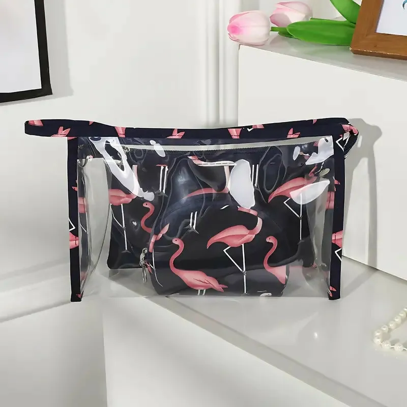 3Pcs Waterproof Portable Makeup Organizer Bag-Flamingo(SA2405-112)