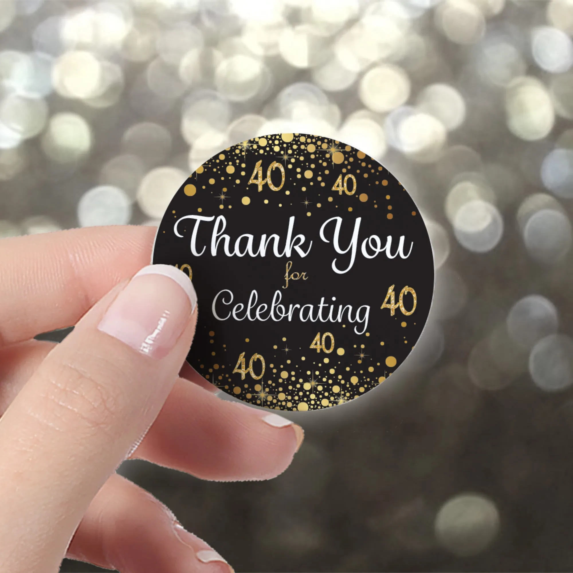 40th Birthday: Black & Gold - Adult Birthday -  Thank You Stickers - 40 Stickers