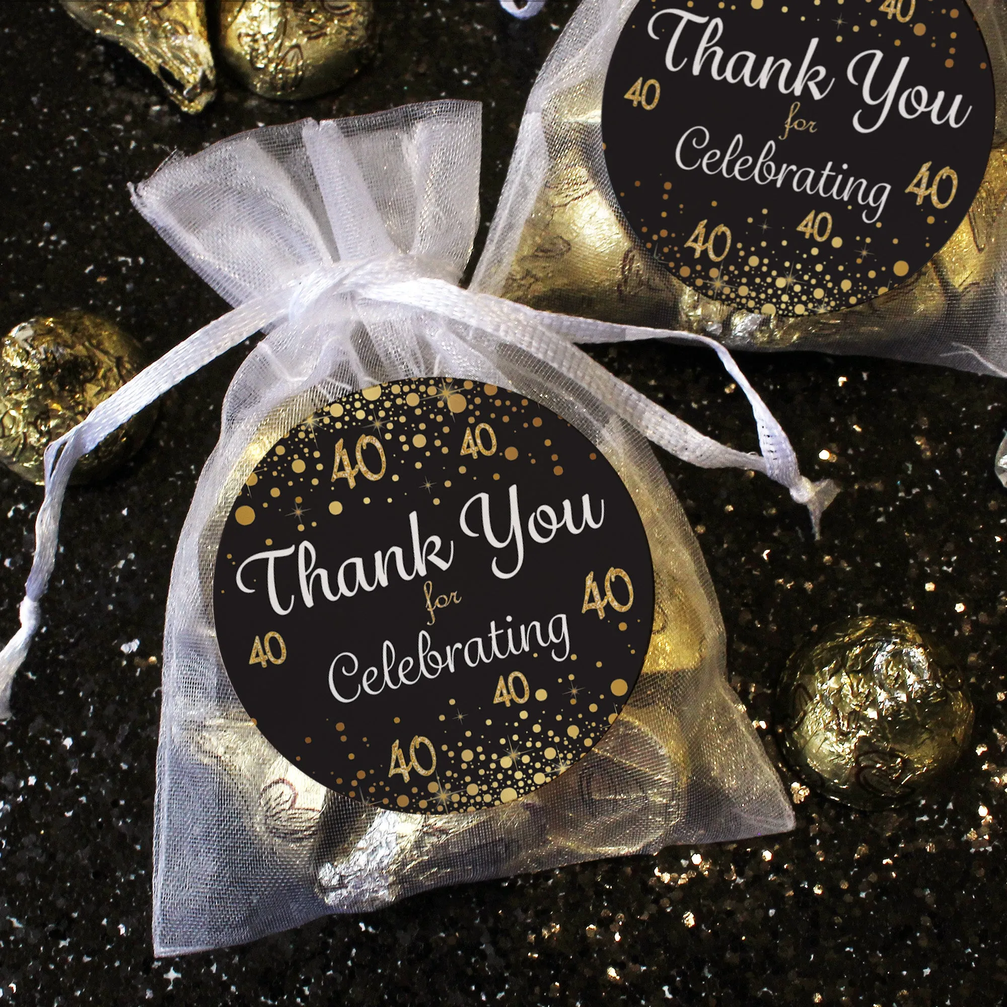 40th Birthday: Black & Gold - Adult Birthday -  Thank You Stickers - 40 Stickers