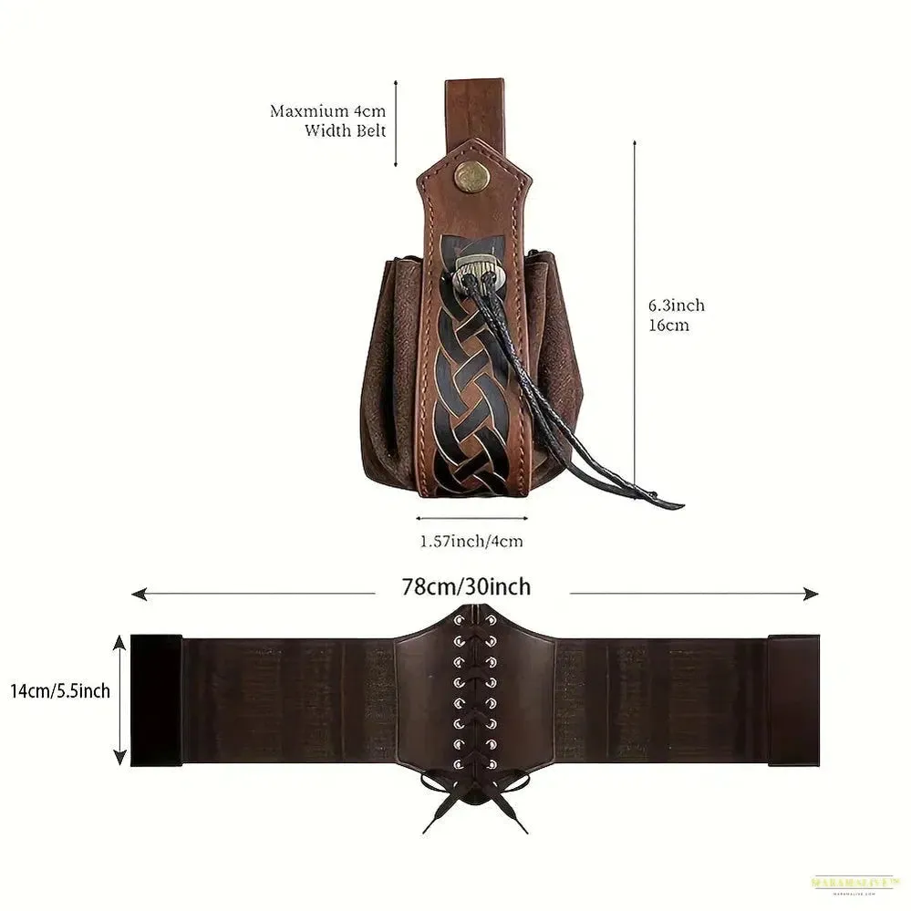 5-Piece Renaissance Costume Set: Medieval Steampunk Accessories with Belt, Bag, Cork Bottle and Waist Guard - Perfect for Photography, Cosplay, and Party Decoration