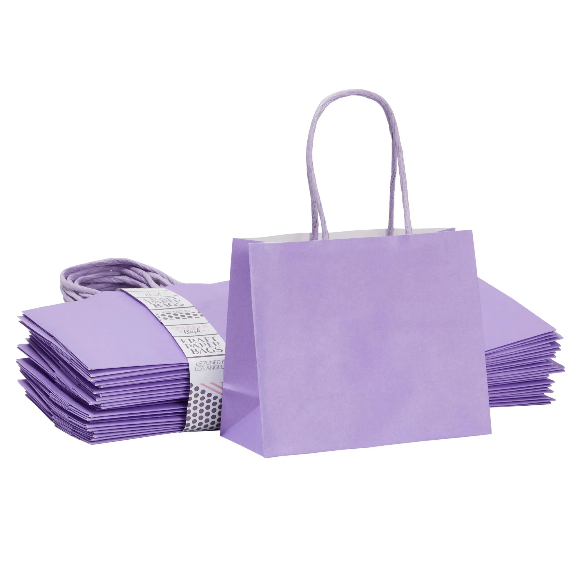 50 Pack Purple Paper Gift Bags with Handles, Bulk Set for Birthday Themed Party Favors, Presents (6 x 5 x 2.5 In)