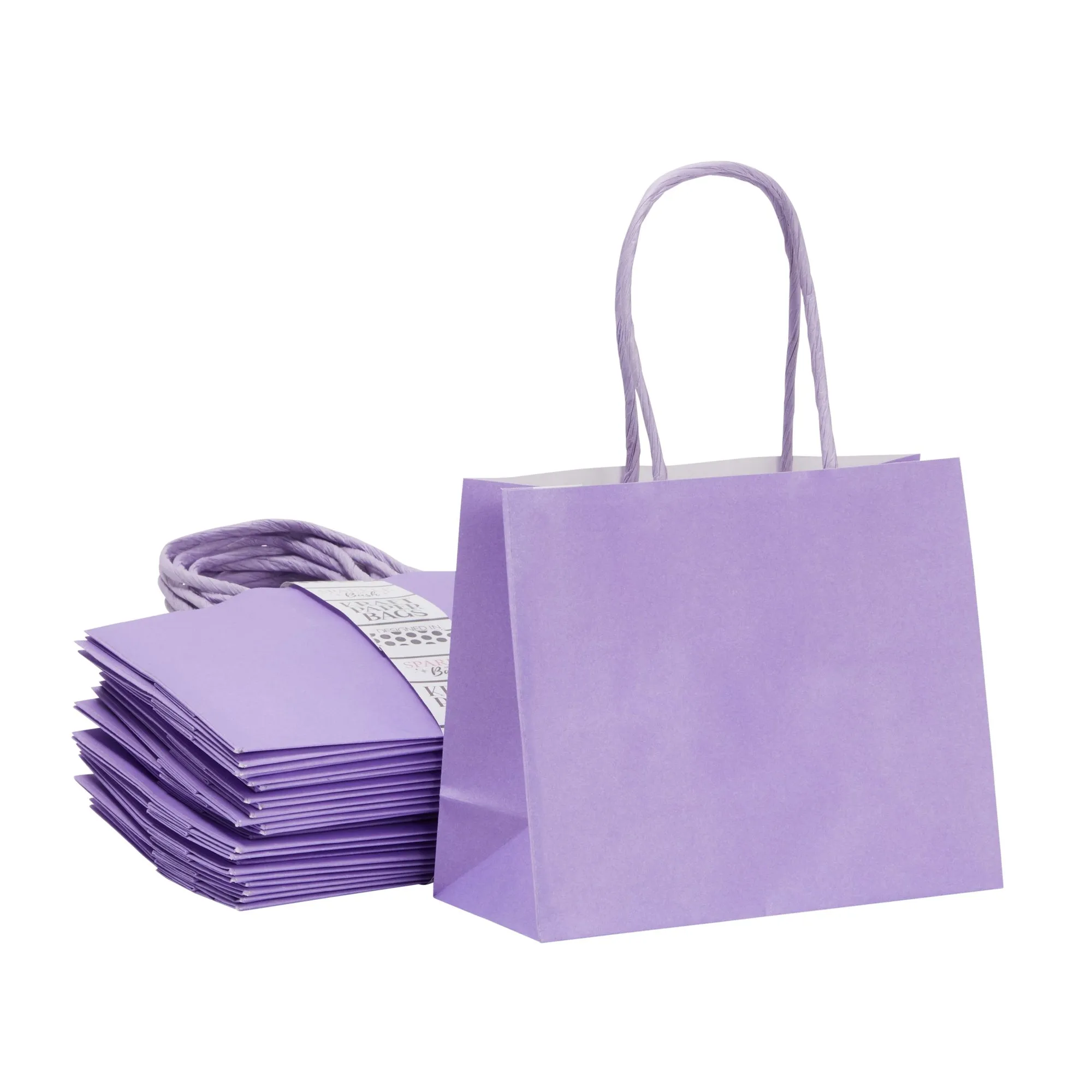 50 Pack Purple Paper Gift Bags with Handles, Bulk Set for Birthday Themed Party Favors, Presents (6 x 5 x 2.5 In)