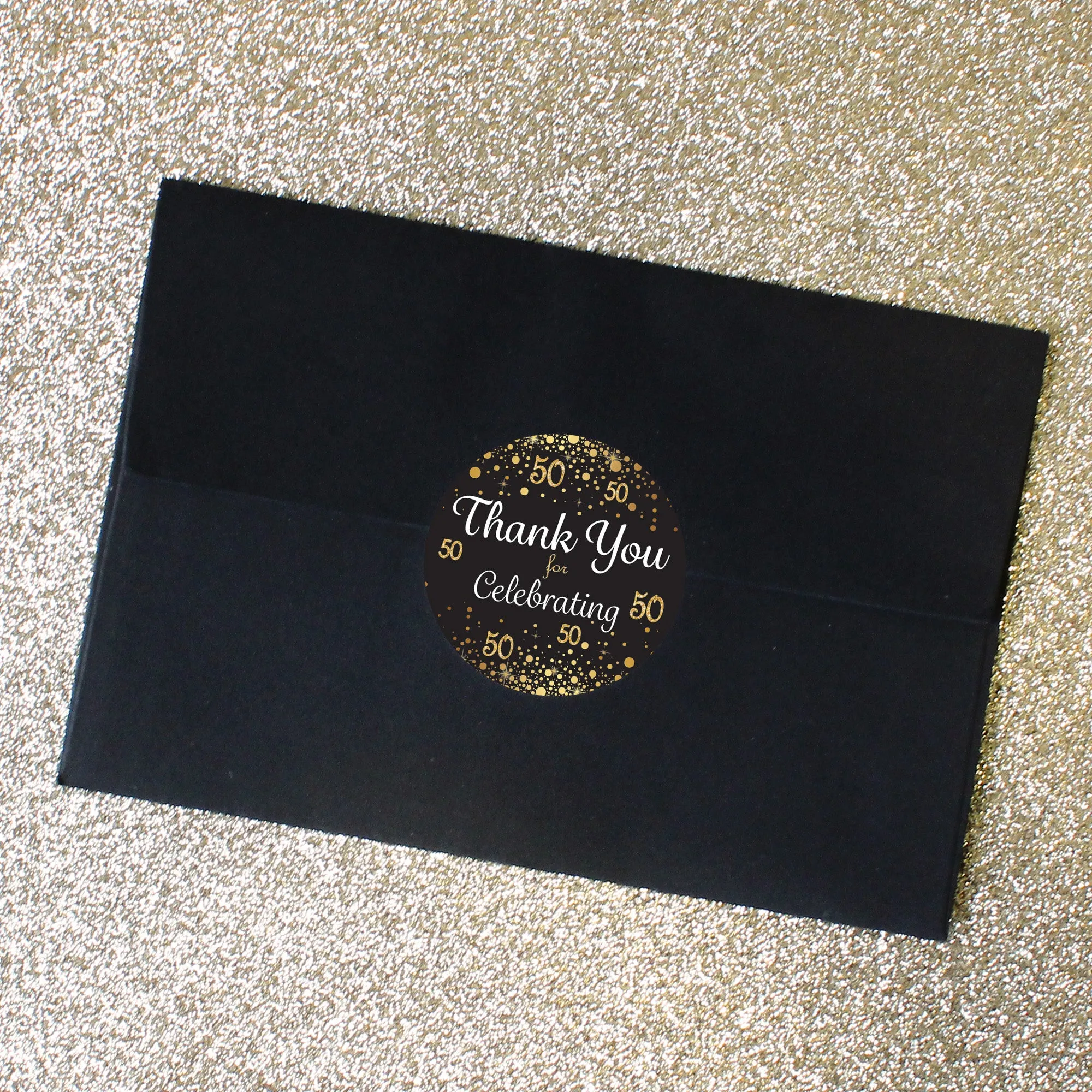 50th Birthday: Black & Gold - Adult Birthday -  Thank You Stickers - 40 Stickers