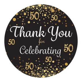 50th Birthday: Black & Gold - Adult Birthday -  Thank You Stickers - 40 Stickers