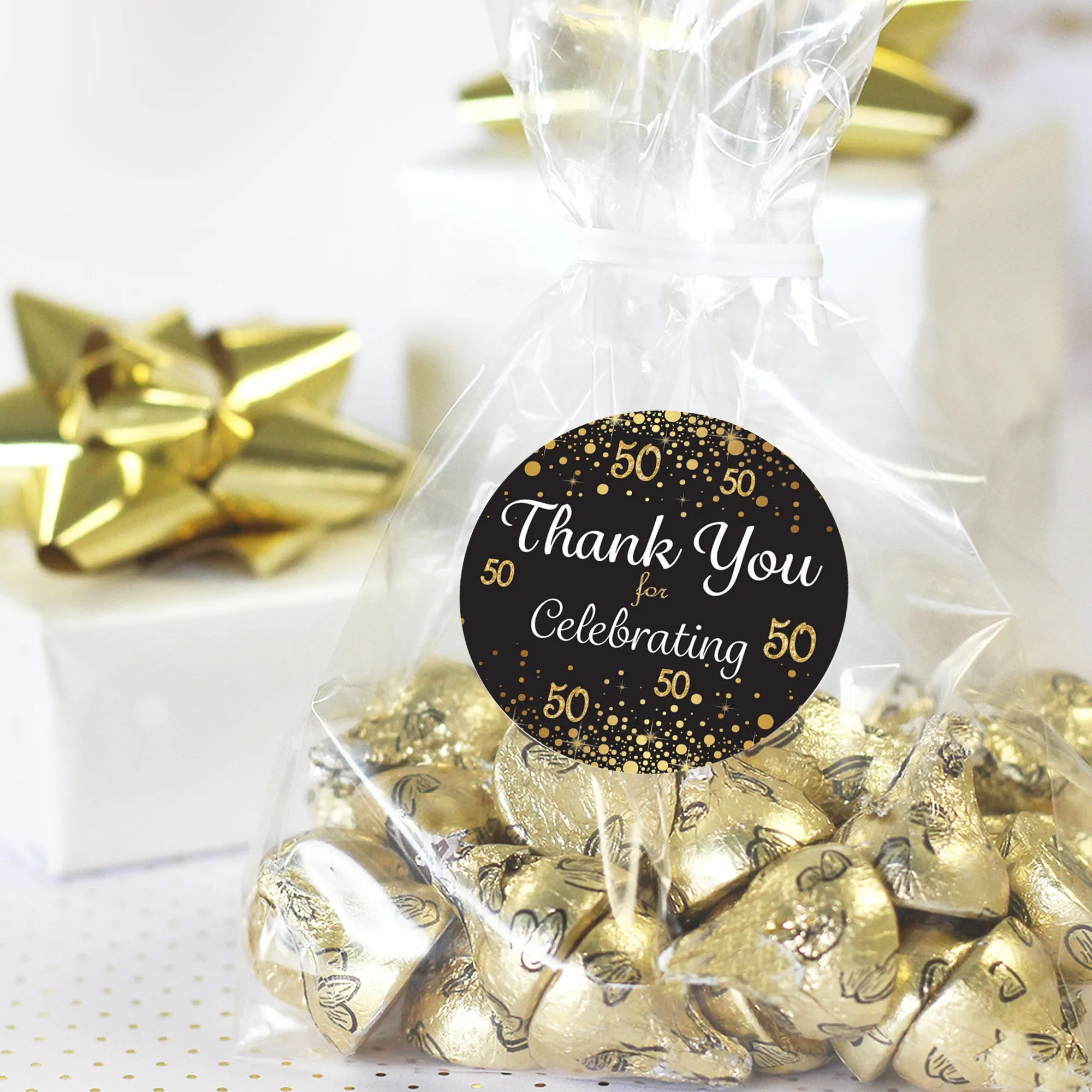 50th Birthday: Black & Gold - Adult Birthday -  Thank You Stickers - 40 Stickers