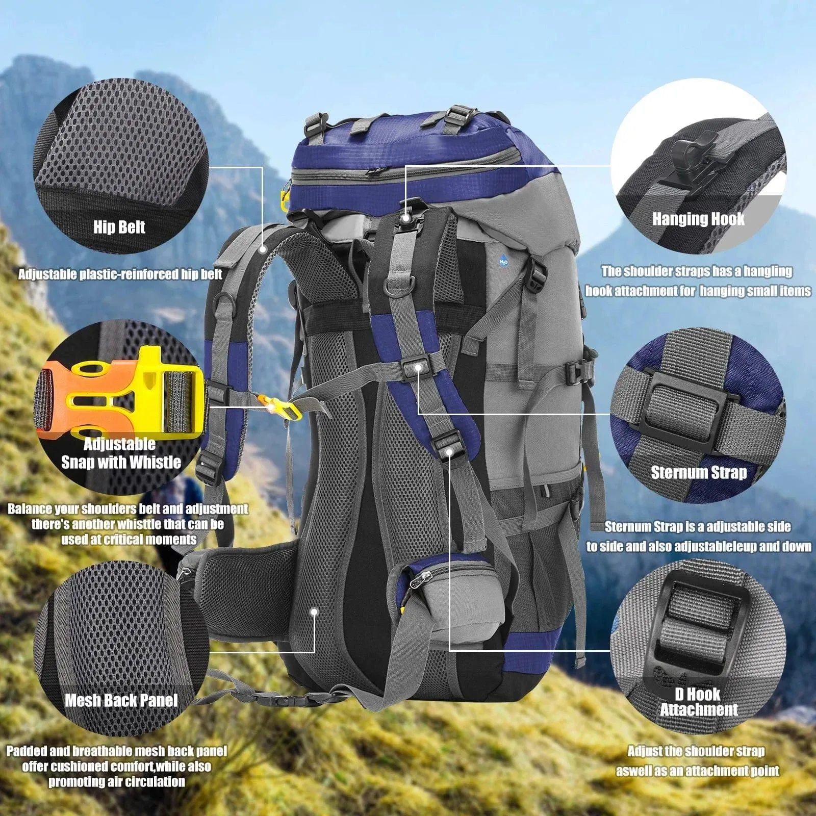 60L Waterproof Hiking Backpack Camping Mountain Climbing Cycling Backpack Outdoor Sport Bag with Rain Cover