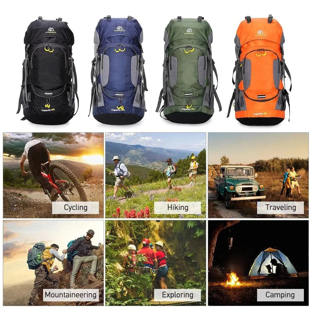 60L Waterproof Hiking Backpack Camping Mountain Climbing Cycling Backpack Outdoor Sport Bag with Rain Cover