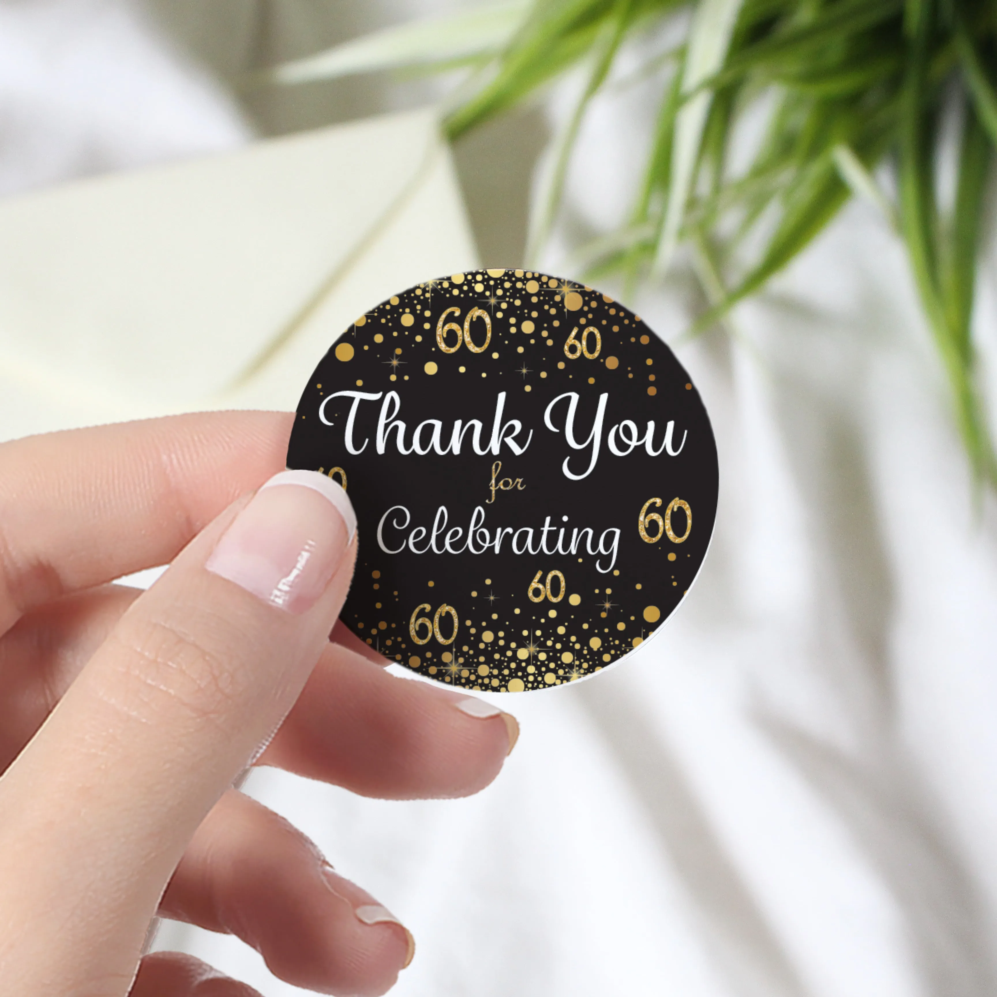 60th Birthday: Black & Gold - Adult Birthday - Thank You Stickers - 40 Stickers