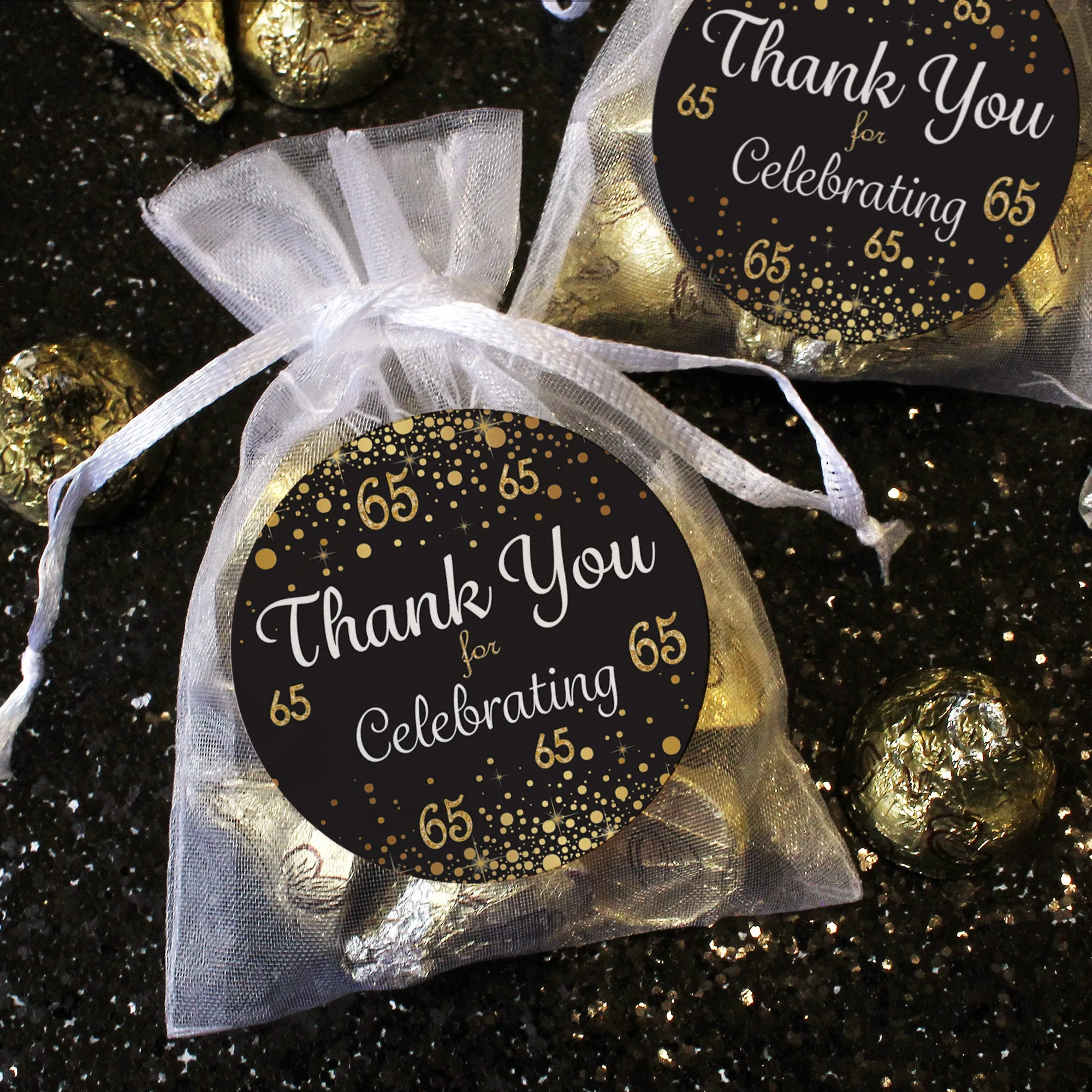 65th Birthday: Black & Gold - Adult Birthday - Thank You Stickers - 40 Stickers