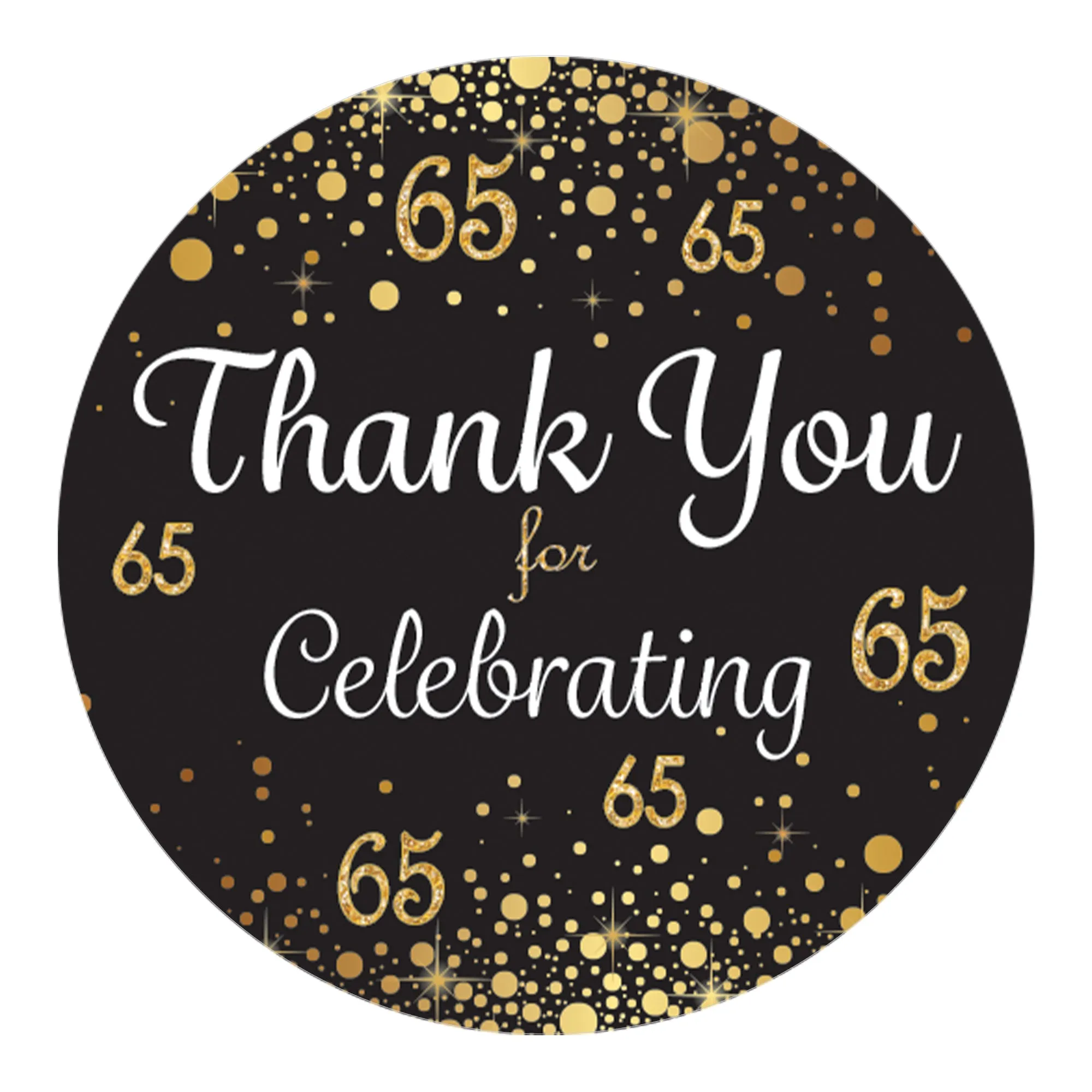 65th Birthday: Black & Gold - Adult Birthday - Thank You Stickers - 40 Stickers