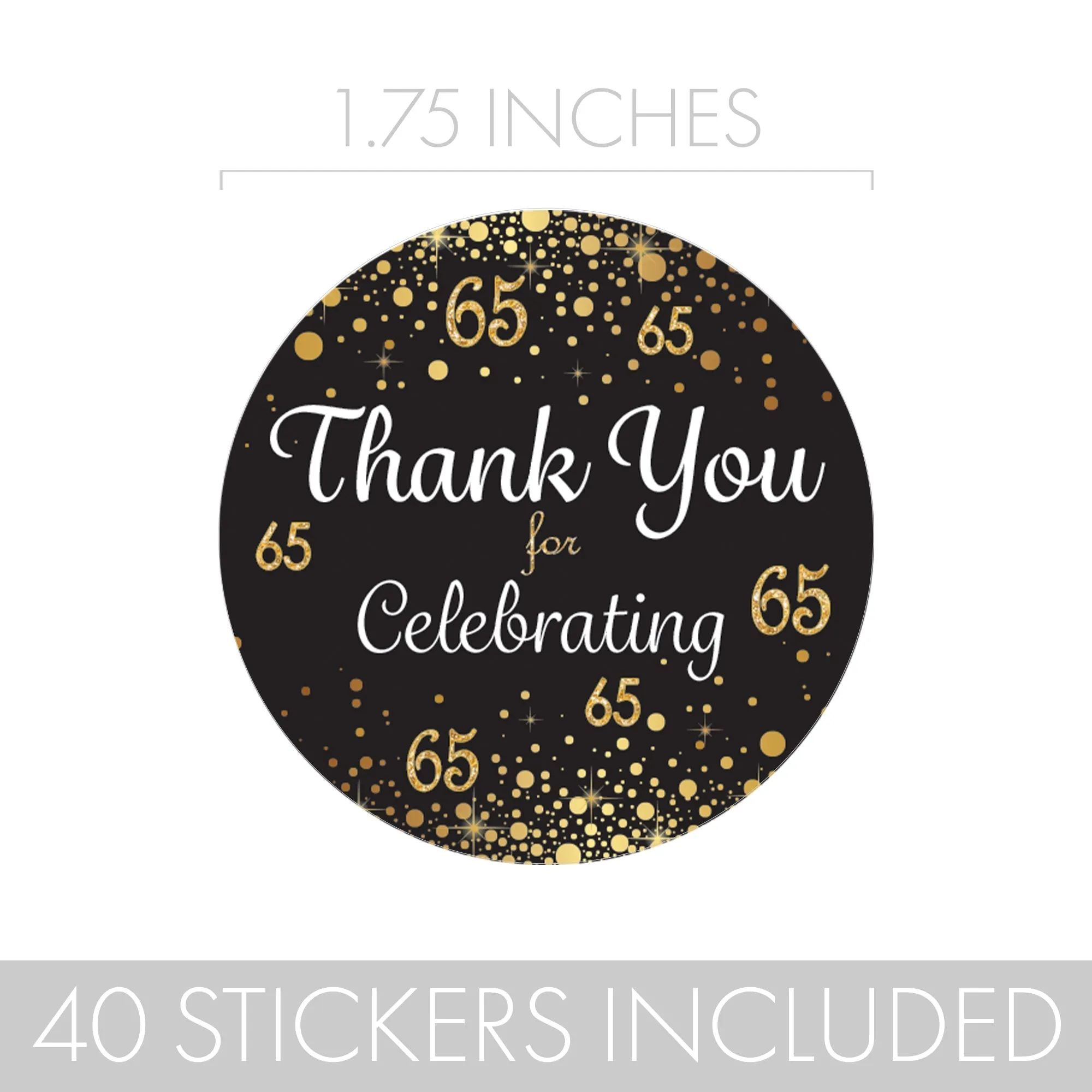 65th Birthday: Black & Gold - Adult Birthday - Thank You Stickers - 40 Stickers