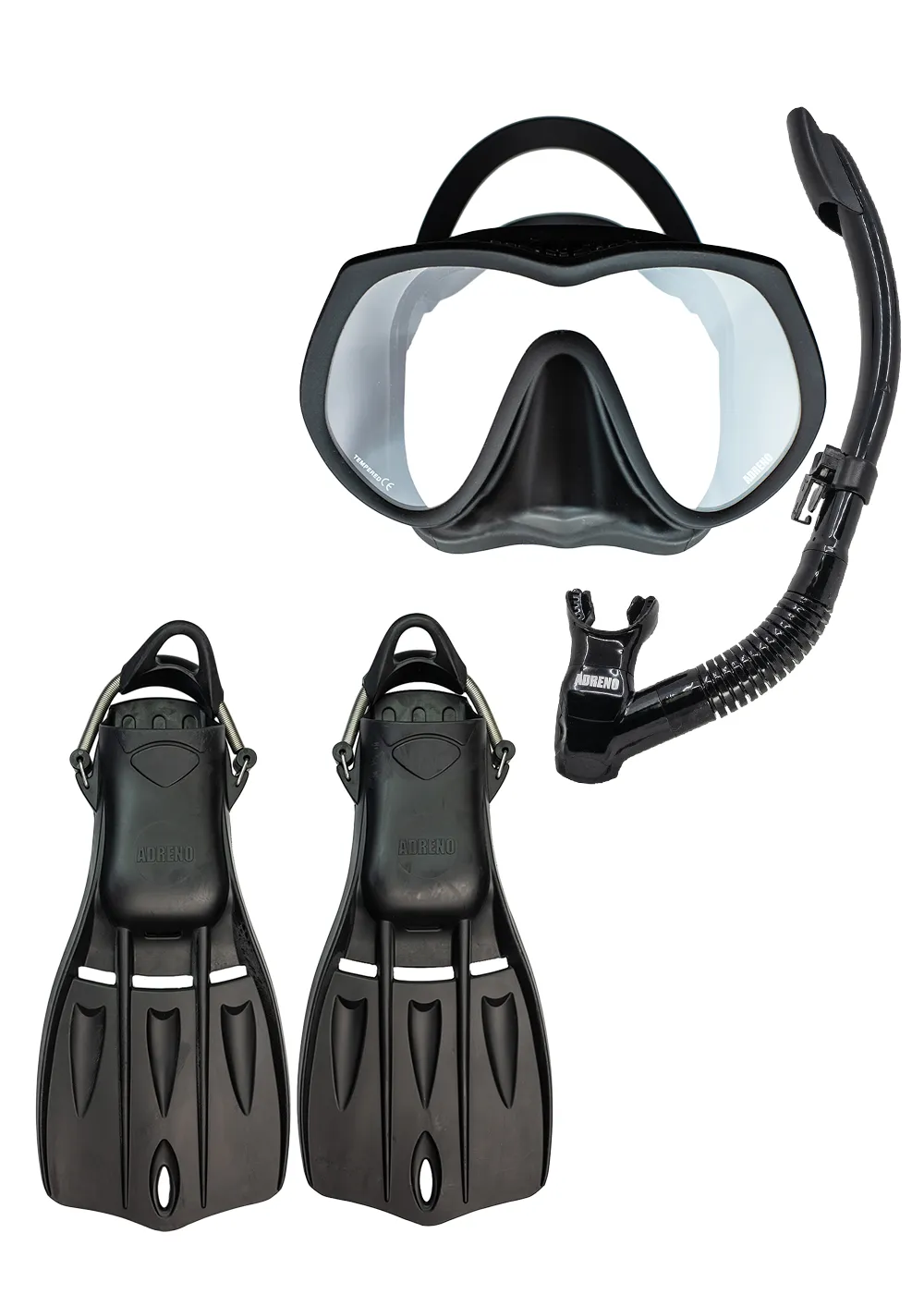 Adreno Manta Mask - Snorkel & Fin Combo - Black