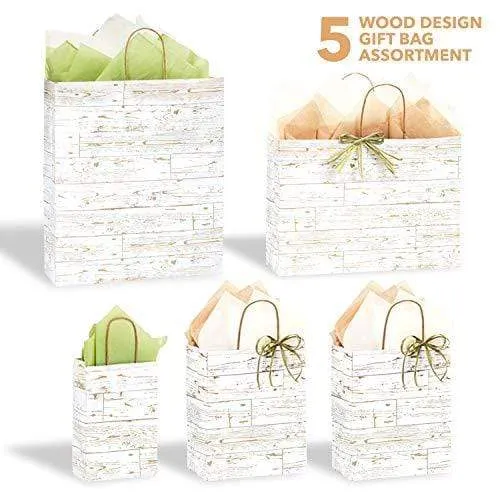 Any Occasion Gift Bags Assortment for Holidays and Everyday Gifting (Rustic Barn Wood)