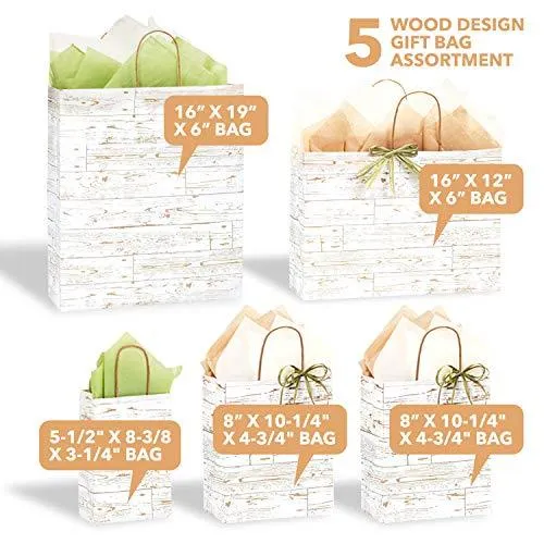 Any Occasion Gift Bags Assortment for Holidays and Everyday Gifting (Rustic Barn Wood)