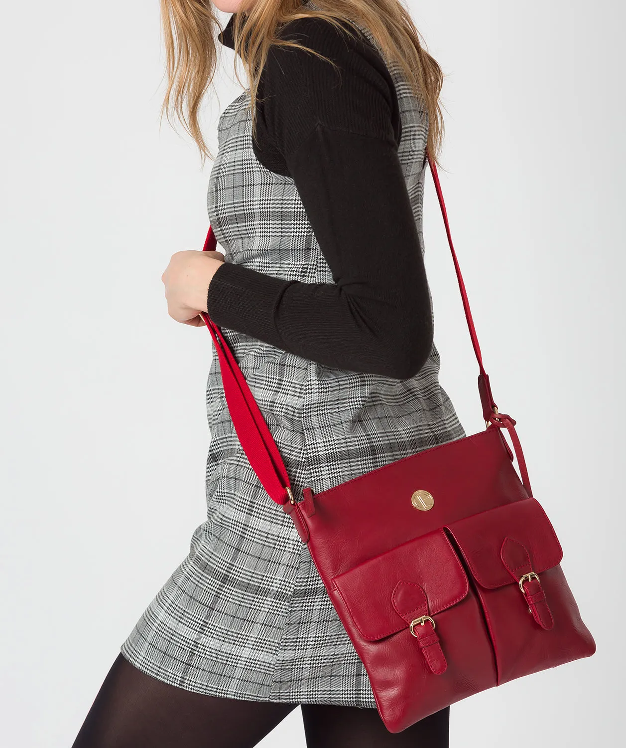 'Azalea' Cherry Leather Cross Body Bag