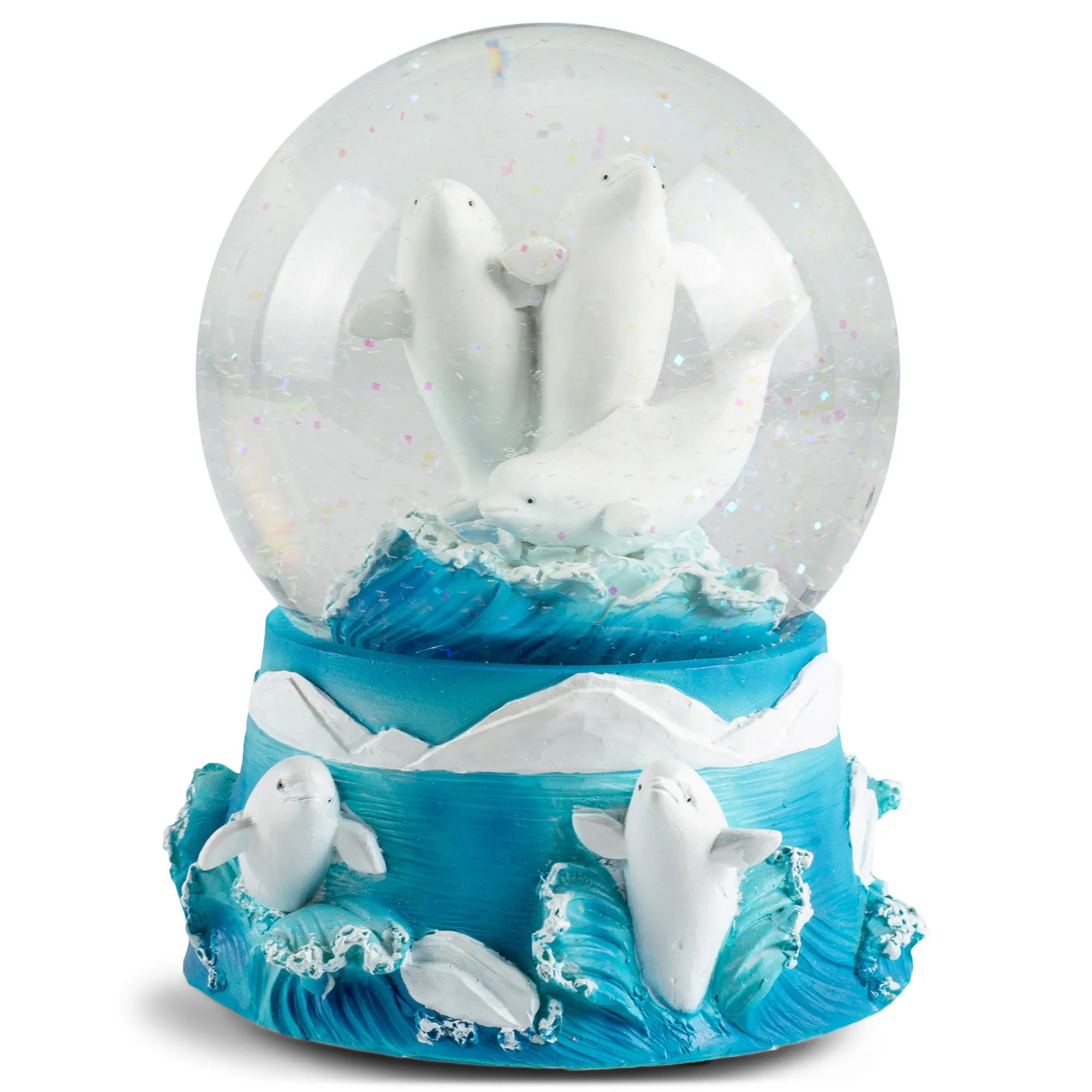 Beluga Whales Figurine 100MM Snow Globe Plays Tune Let Me Call You Sweetheart