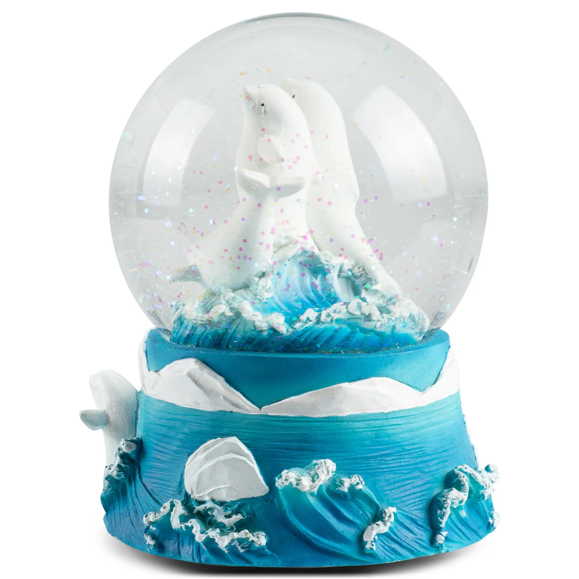 Beluga Whales Figurine 100MM Snow Globe Plays Tune Let Me Call You Sweetheart