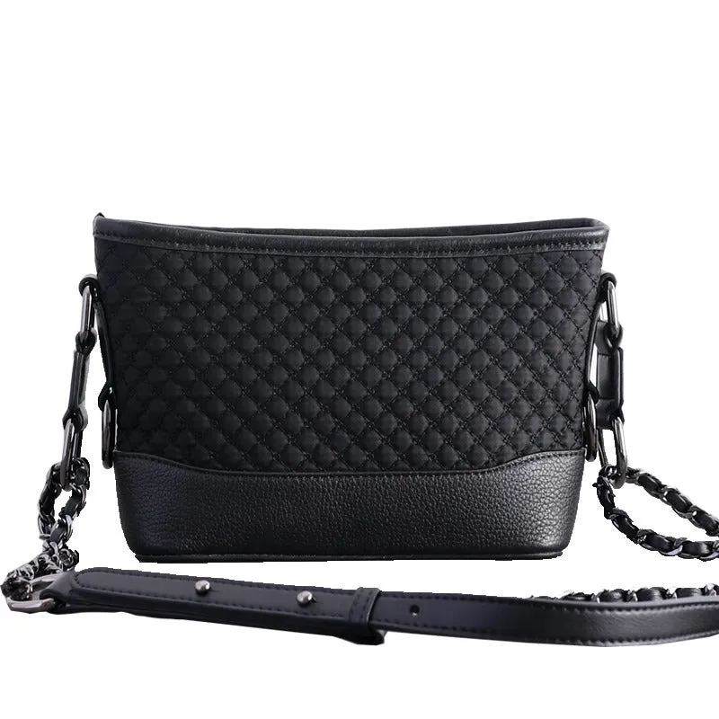 Black Diamond Nylon Chain Shoulder Purse Womens Nylon Leather Shoulder Bag Womens