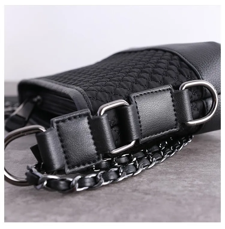 Black Diamond Nylon Chain Shoulder Purse Womens Nylon Leather Shoulder Bag Womens