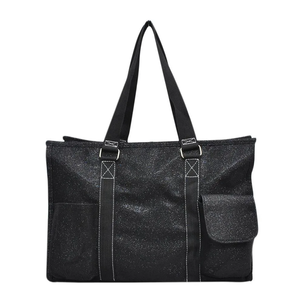 Black Glitter NGIL Zippered Caddy Organizer Tote Bag