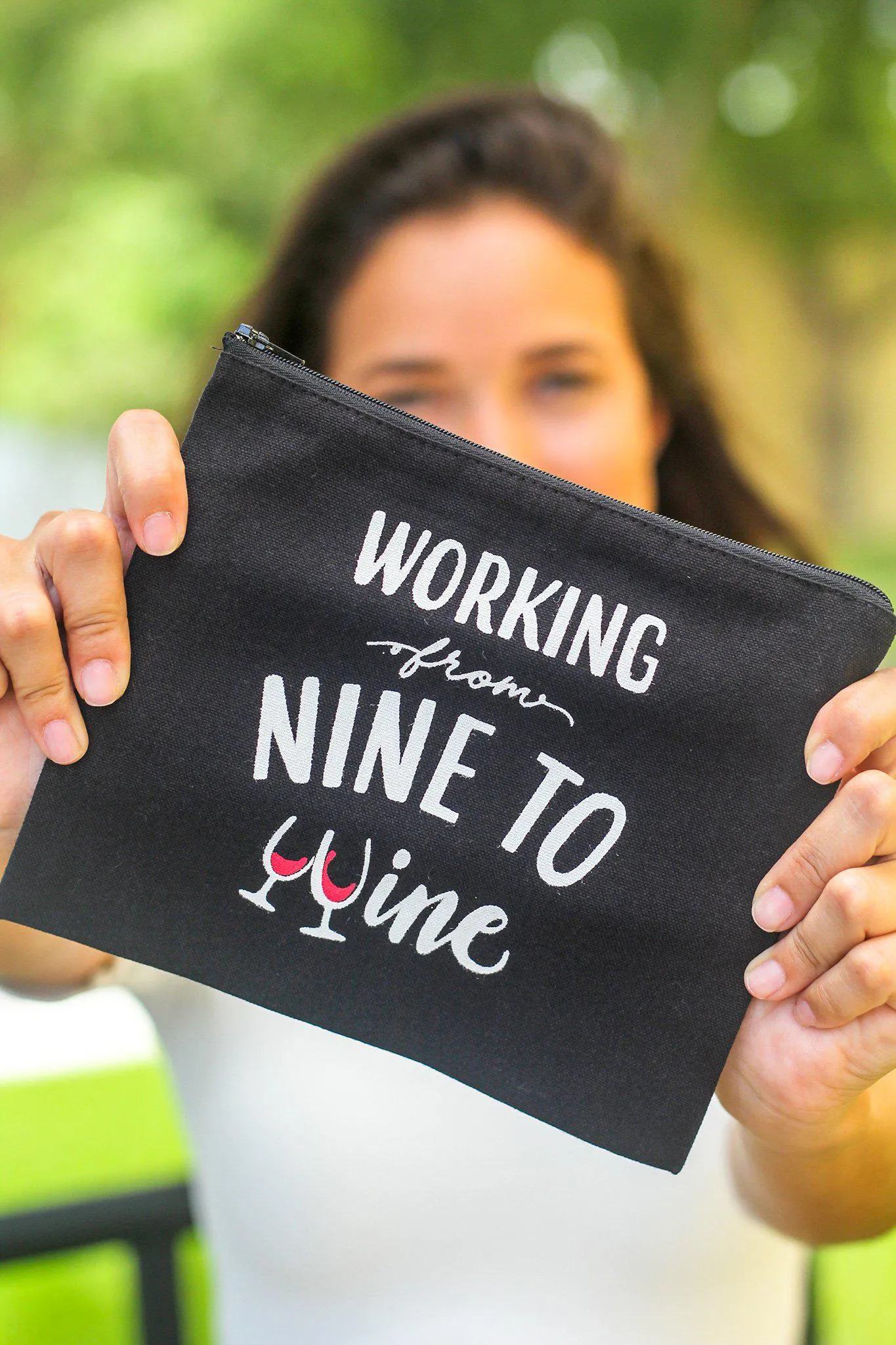 Black "Working From Nine to Wine" Makeup Bag