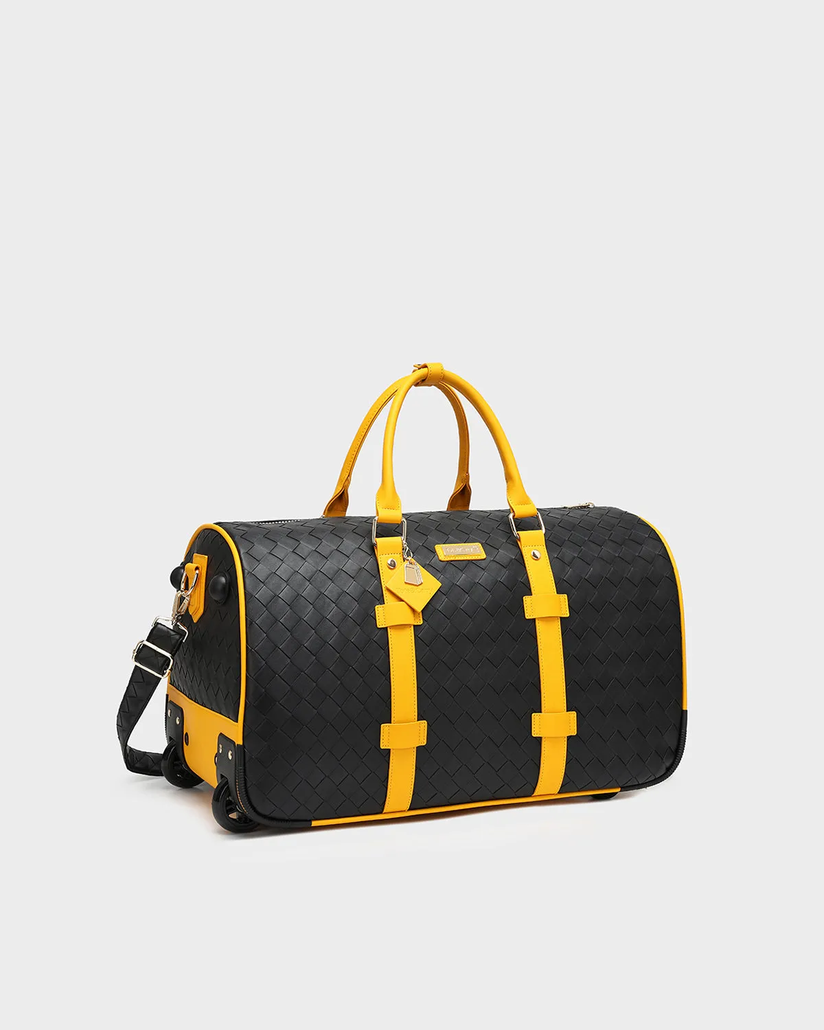 Bodega Rolling Duffle Bag in Black & Mustard