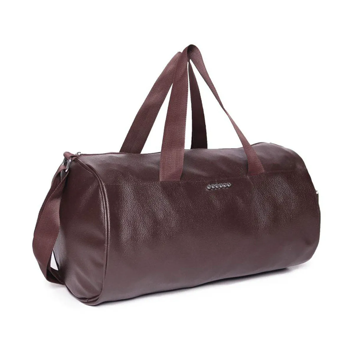 Brown Pu Duffle Bag With  Webbing Shoulder Handle