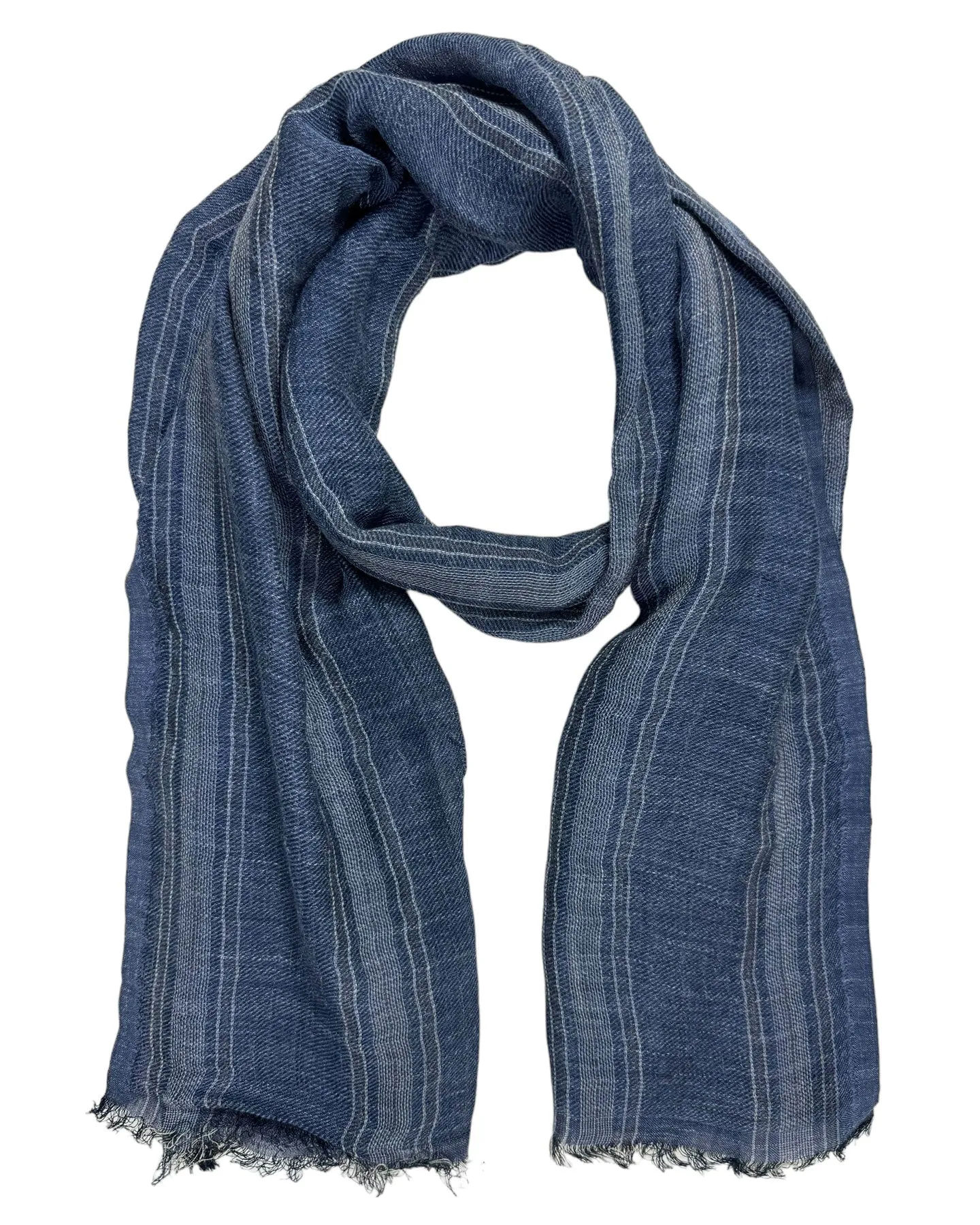 Brunello Cucinelli Scarf Dark Blue Stripes - Linen Silk Men Shawl