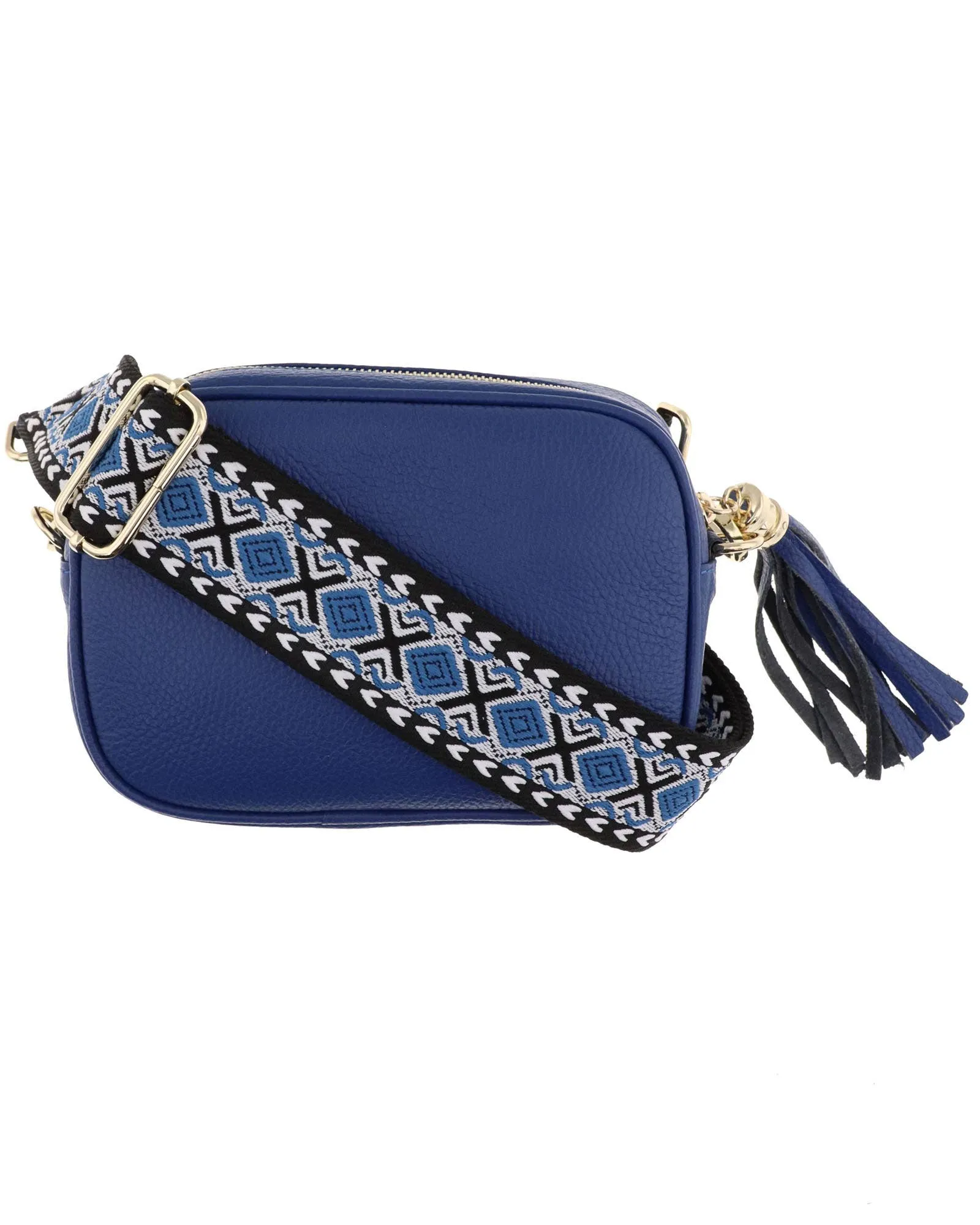 Cadenza Tassel Crossbody Leather Camera Bag: Navy