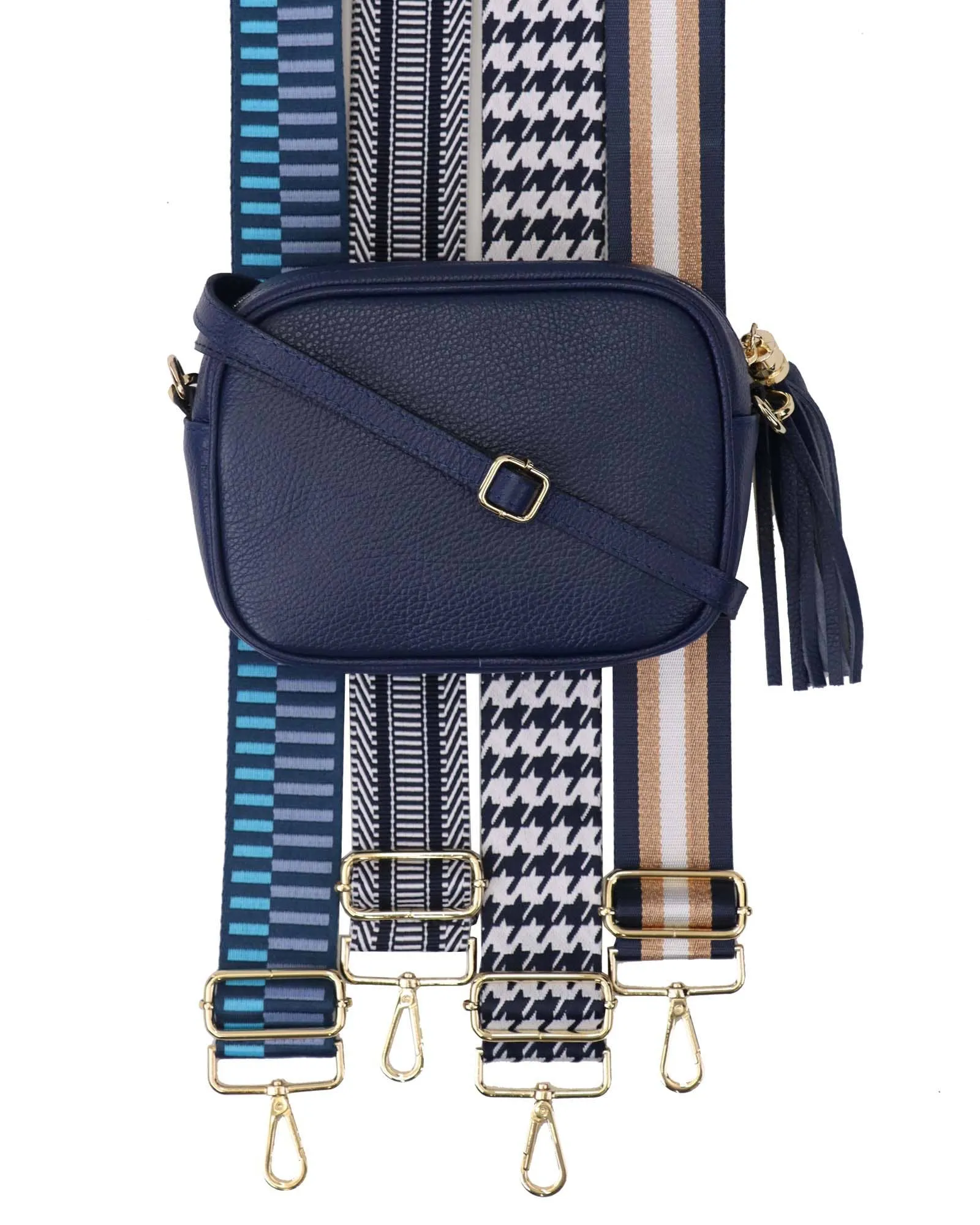 Cadenza Tassel Crossbody Leather Camera Bag: Navy