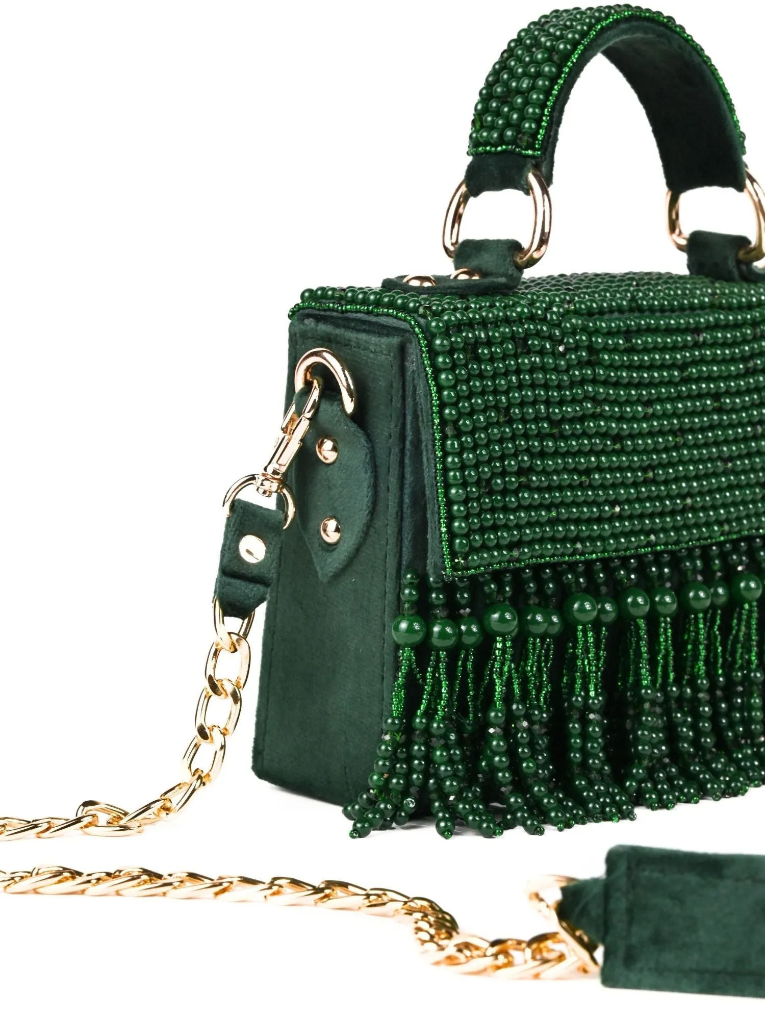 Cally Green Suede Embellished Box Bag