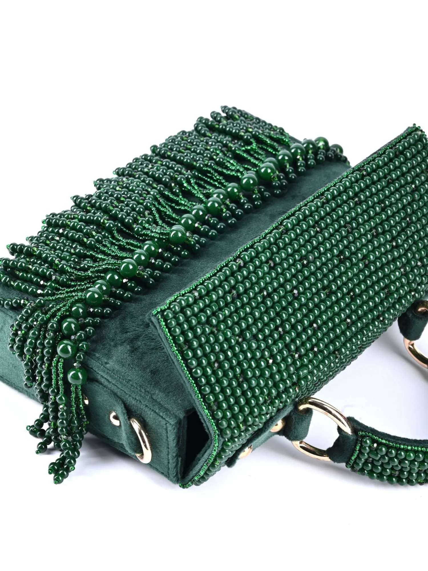 Cally Green Suede Embellished Box Bag