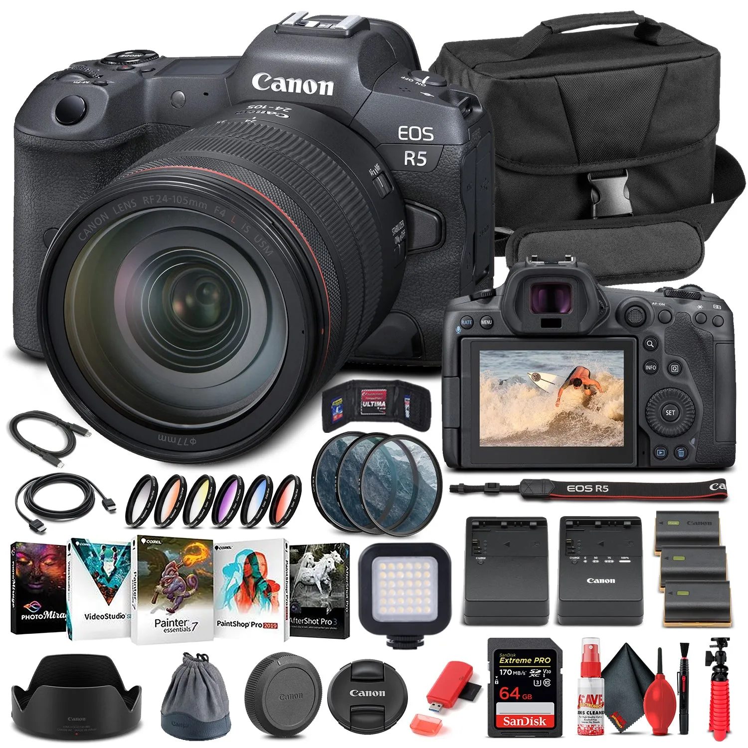 Canon EOS R5 Mirrorless Camera W/ 24-105mm f/4L Lens 4147C013 - Advanced Bundle