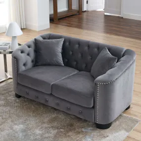 Chesterfield Velvet Sofa Elegant Tufted for Comfort 59 Inch