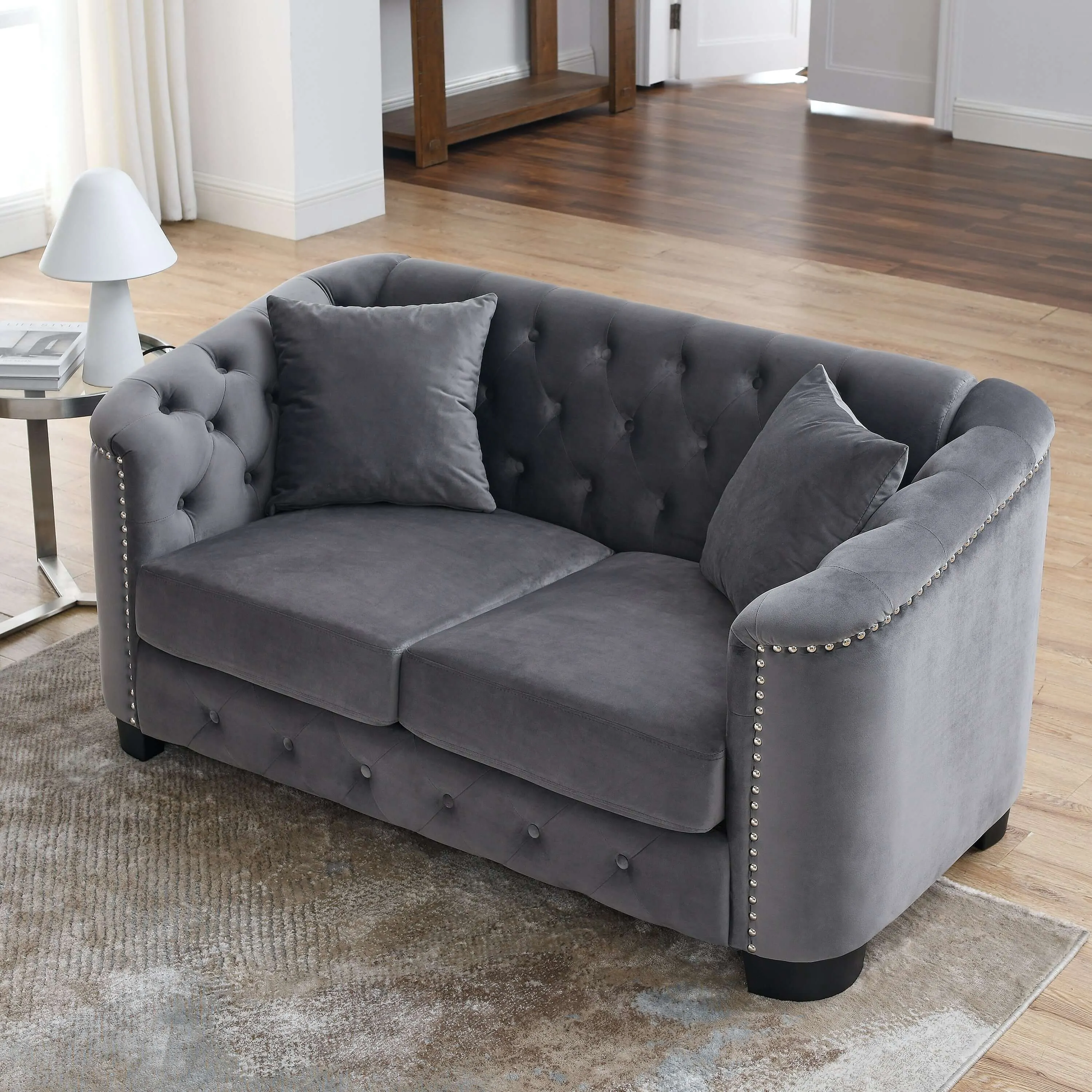 Chesterfield Velvet Sofa Elegant Tufted for Comfort 59 Inch