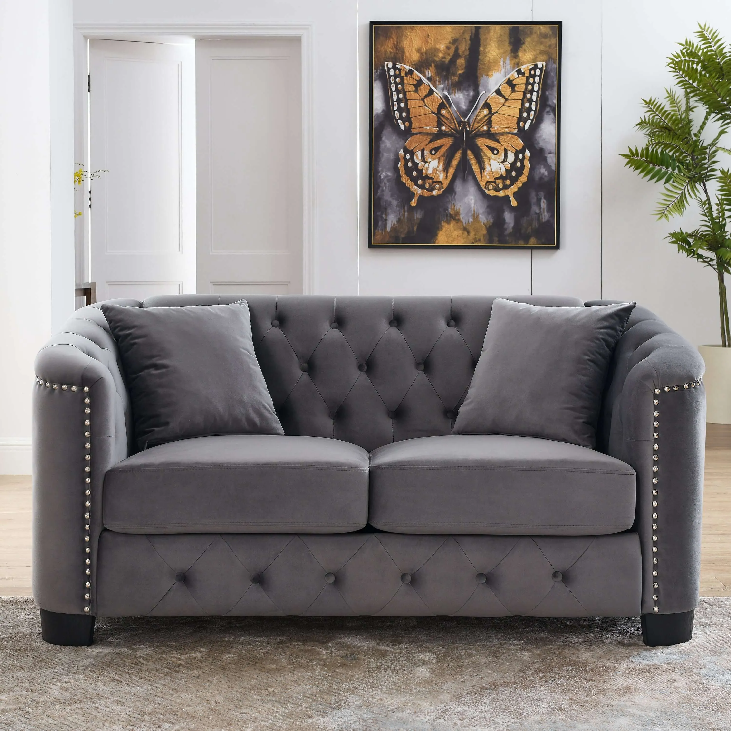 Chesterfield Velvet Sofa Elegant Tufted for Comfort 59 Inch