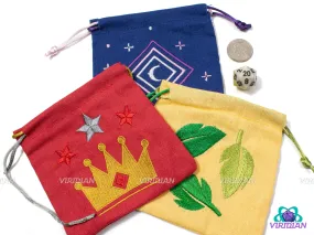 Class Dice Bags | Embroidered Red, Blue, Yellow | Cotton Woven Dice Bag