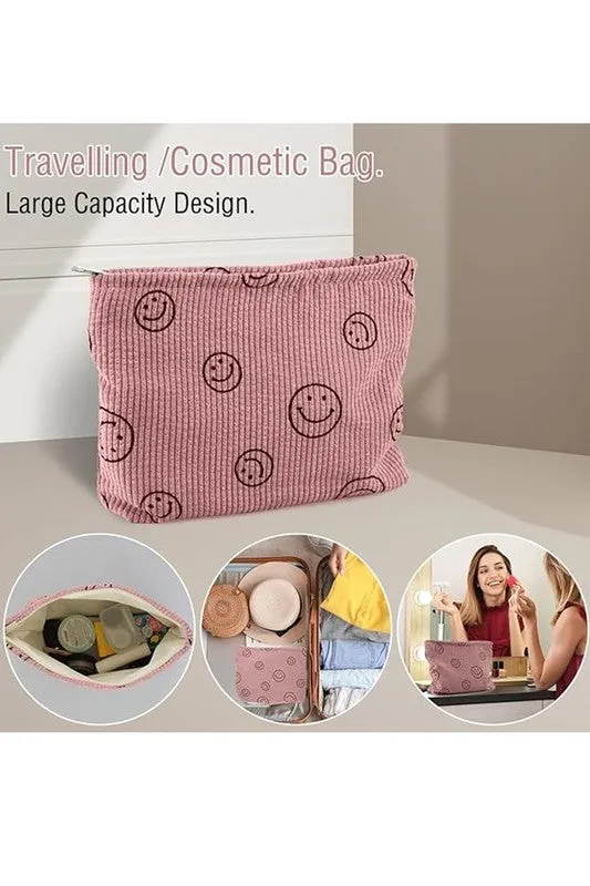 Corduroy Smile Cosmetic Makeup Clutch Bag