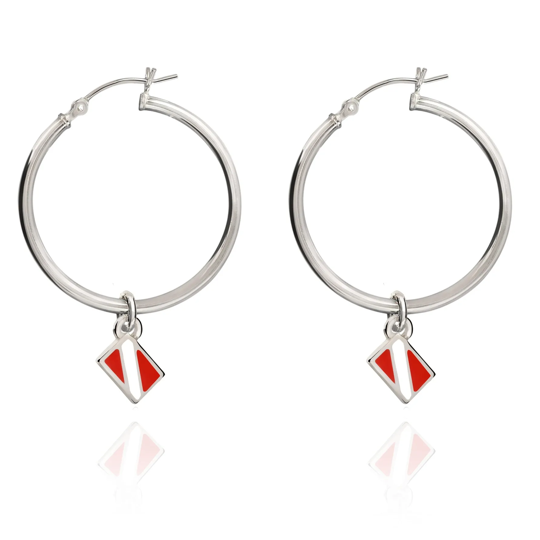 Dive Flag Hoop Earrings for Women Sterling Silver- Scuba Diving Gifts for Women, Scuba Diving Earrings, Dive Flag Charm Earrings, Gifts for Scuba Divers