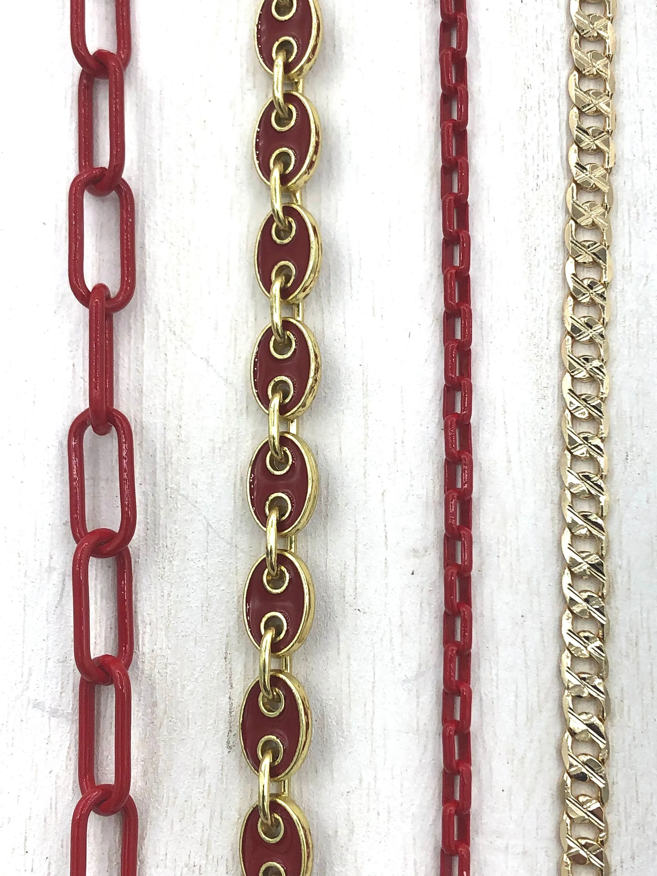 Enamel Plated Red Paper Clip Chain, Enamel Box Chain, Enamel Coffee Bean Chain Flat Cuban Curb Chain, 4 styles By the Foot Fast Ship