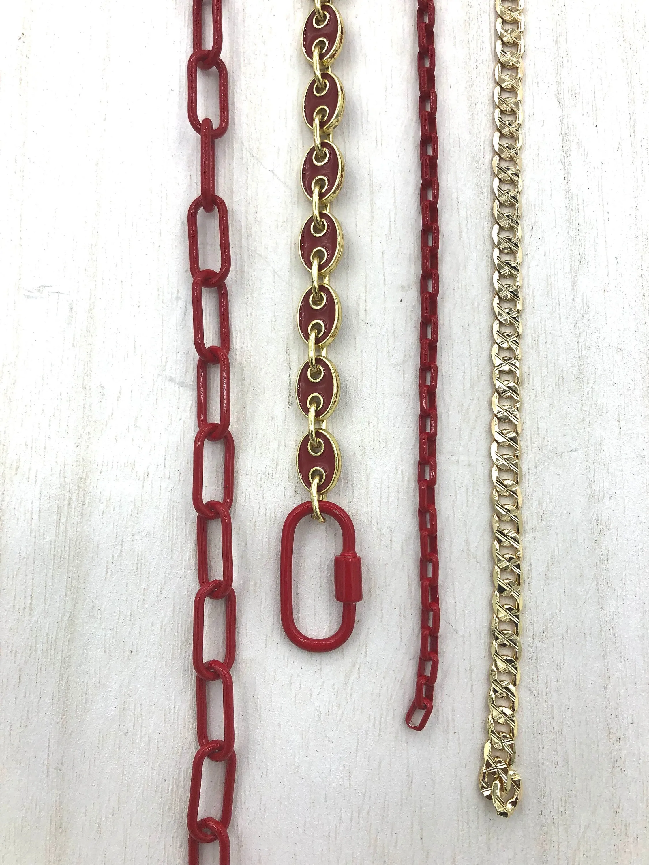 Enamel Plated Red Paper Clip Chain, Enamel Box Chain, Enamel Coffee Bean Chain Flat Cuban Curb Chain, 4 styles By the Foot Fast Ship