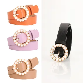 Fashion Trend round Pearl Pin Buckle Highlight Temperament Noble Belt