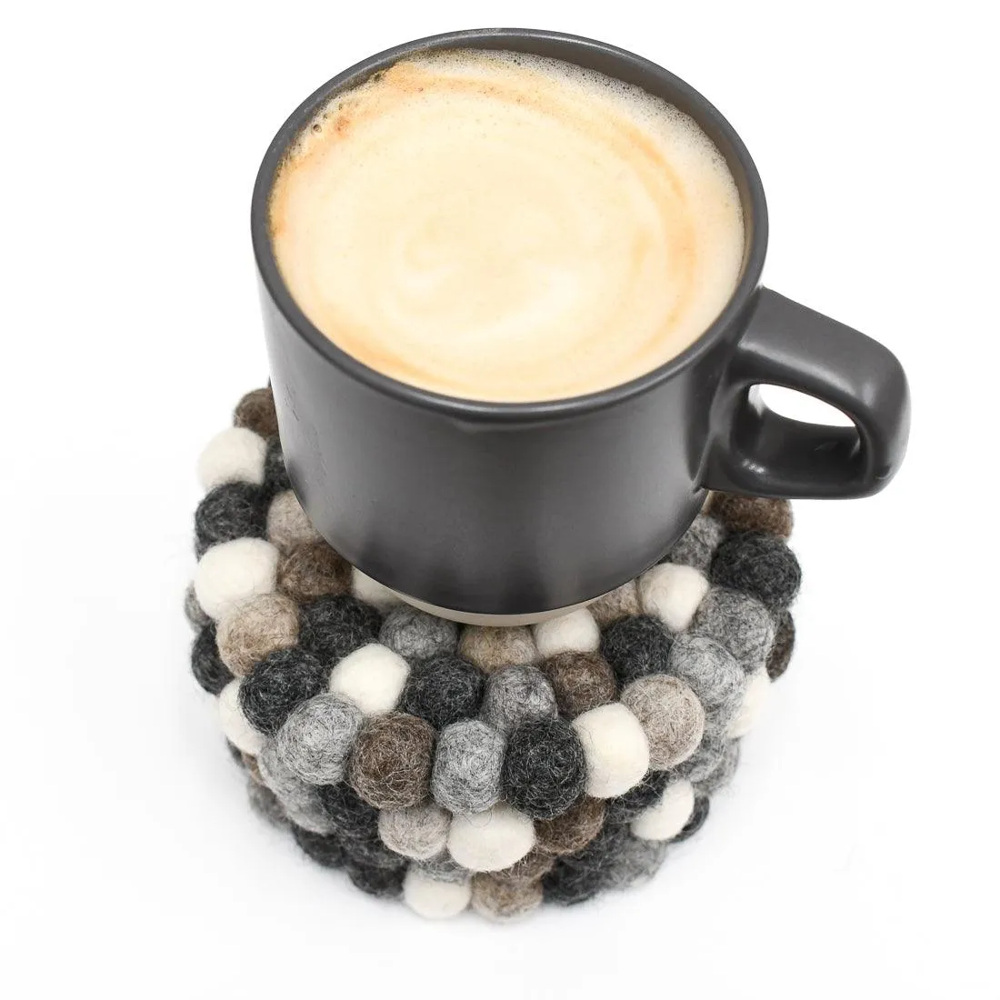 Felt Ball Cup Coasters - Grey Stones Bundle of 4