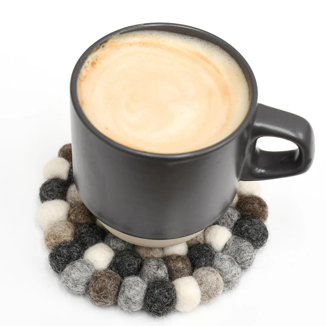 Felt Ball Cup Coasters - Grey Stones Bundle of 4